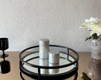 Round Decorative Mirrored Tray, Black Metal Frame, Modern Table Centerpiece, Candle Display Tray, Elegant Home Décor,Housewarming Gift Ø36cm