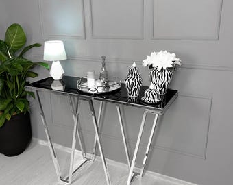 Modern Chrome Console Table, 40x120 cm Black Top Entryway Table, Minimalist Hallway Furniture, Luxury Home Decor, Gift for New Home