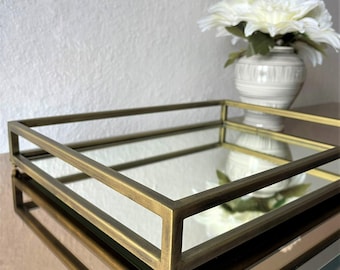 Vassoio da portata con specchio dorato, vassoio decorativo vintage da 30 x 40 cm, elegante centrotavola da caffè, arredamento moderno per la casa, regalo per inaugurazione della casa