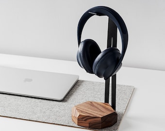 Wooden Headphone Stand, Headphone Holder, Desk Headphone Hanger - Gift for Gamers and Audiophiles. Gaming Headset Stand Made of Walnut