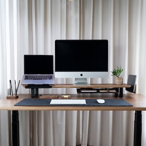 Wood & Steel Monitor Riser Shelf: Desk Organizer for Dual Monitors