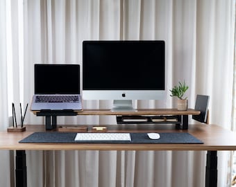 Étagère de bureau tout-en-un 105 cm pour support d'écran, étagère de bureau en bois et en métal avec rehausseur d'écran, cadeau de Noël pour bureau à domicile