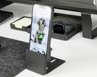 iPhone Stand Wood and Steel, Cell Phone Holder Tablet iPad Kindle Stand, Desk Organizer Office Gift for Him and Her