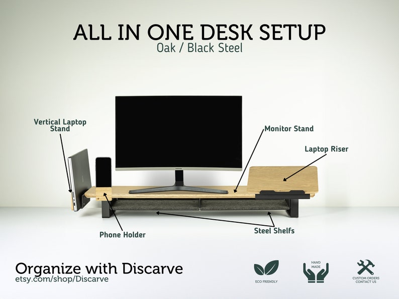 Étagère de bureau tout-en-un 105 cm pour support d'écran, étagère de bureau en bois et en métal avec rehausseur d'écran, cadeau de Noël pour bureau à domicile image 2
