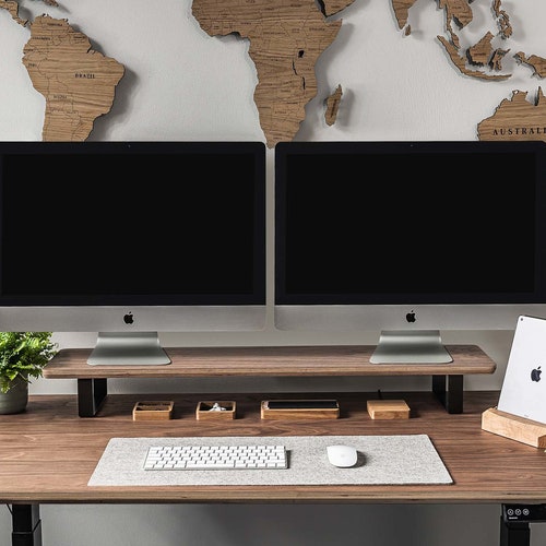 Dual Monitor Stand for Desk Wooden Monitor Riser Walnut Etsy Canada