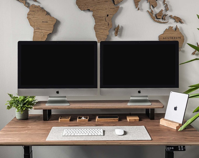 Wood Monitor Stand Wooden Riser Desk Shelf Support Imac Etsy