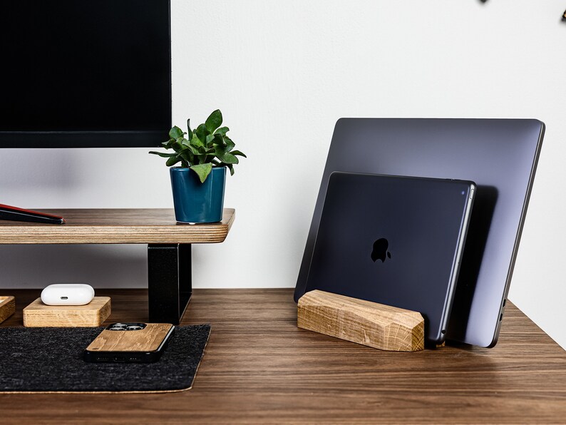 Wooden Laptop Stand Tablet Holder Walnut or Oak Office Desk - Etsy