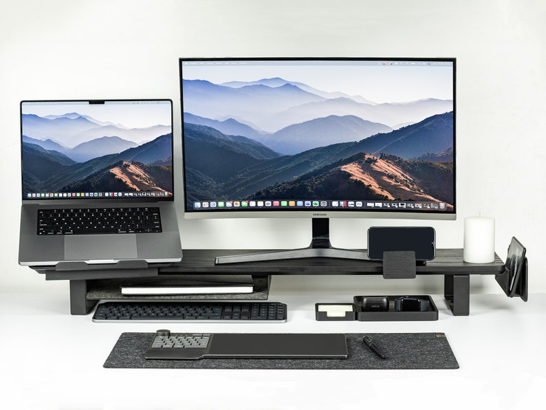 Monitor Stand with accessories - All In One Desk Setup