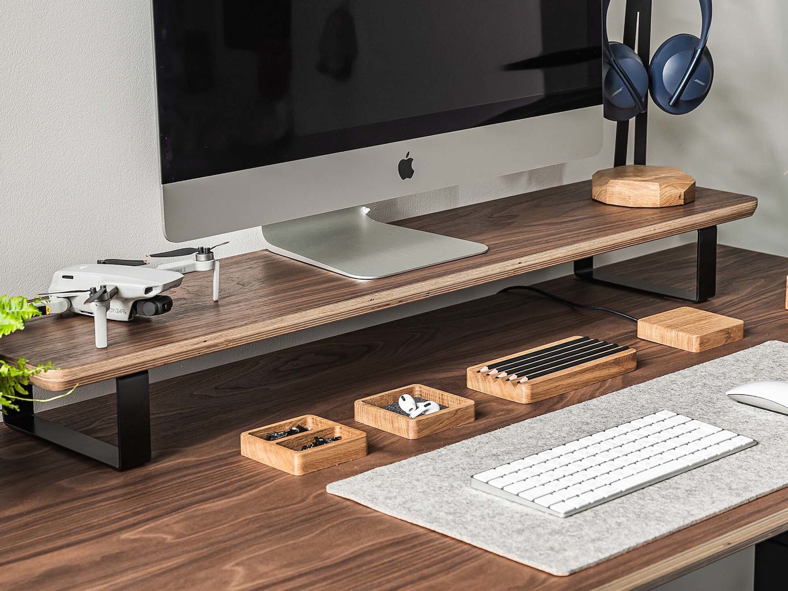 Dual Monitor Stand for Desk Wooden Monitor Riser Walnut - Etsy Canada