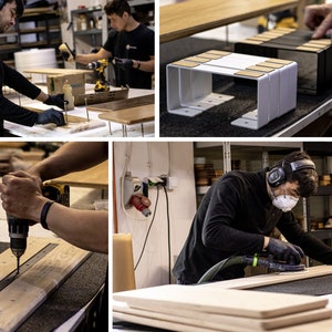 Production of our monitor stands and desk shelves