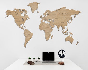 Art mural de carte du monde, carte magnétique en bois de chêne : décor de maison et de bureau, tenture murale, cadeau d'anniversaire et de pendaison de crémaillère, décor de voyage