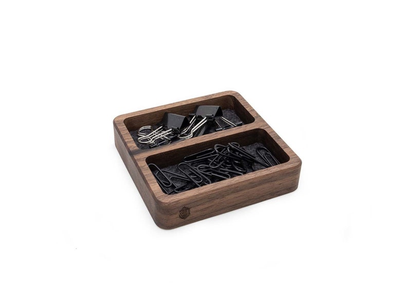 Two Chambers Wooden Organizer / Office Desk Accessories For Women&Men / Catchall Organizer for Jewelry, Keys / Catch All Tray / Office Gift image 5