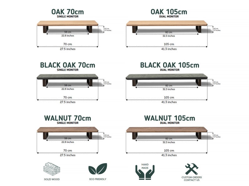 Variations: Short Oak, Walnut, Black Oak 70cm, Long Oak, Walnut, Black Oak 105 cm