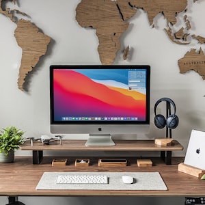 Handmade Wooden Monitor Stand Riser: Oak & Walnut Desk Shelf (50-140cm)