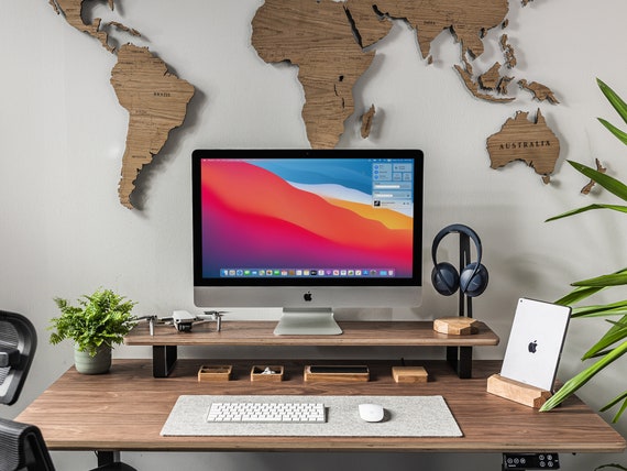 Handmade Wooden Monitor Stand Riser: Oak & Walnut Desk Shelf (50-140cm)