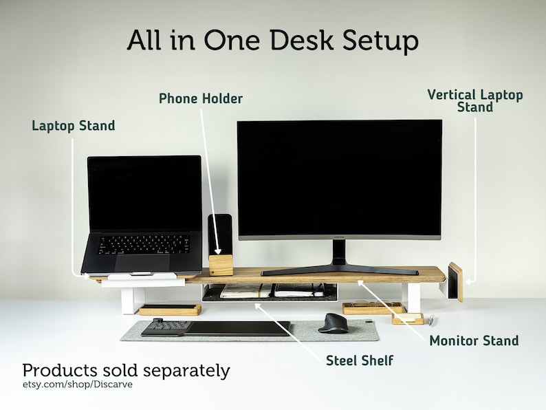 Laptop Stand Wood and Steel MacBook Pro Stand Wooden Laptop Riser Desk Shelf for MacBook imagem 2