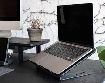 Wooden Laptop Riser: Ergonomic Steel Macbook Stand