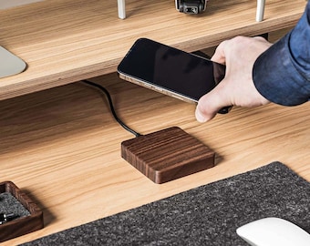 Qi – chargeur sans fil, Station d'accueil en bois, accessoires de téléphone, cadeau pour collègue de bureau