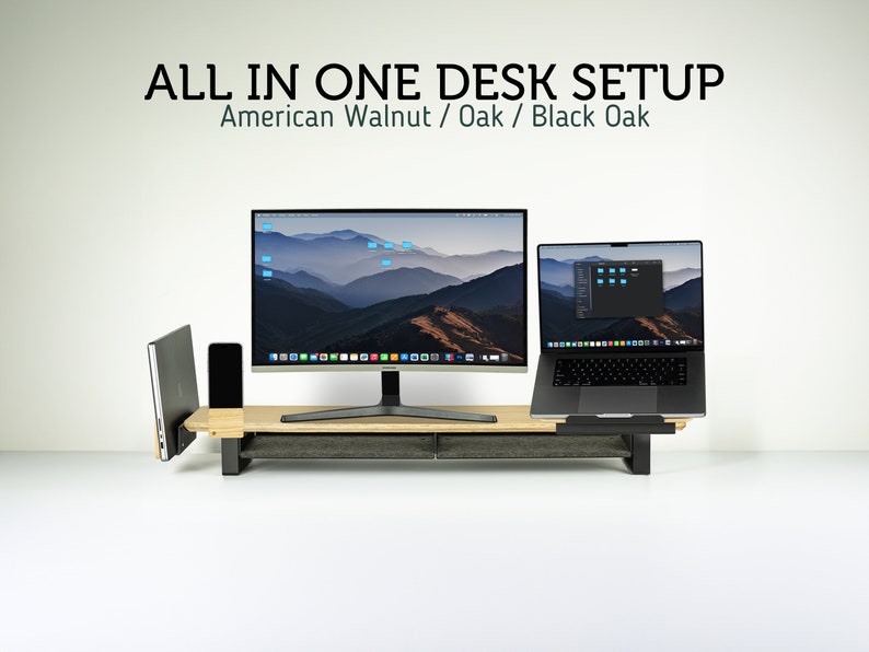 All In One Desk Setup Monitor Stand 105cm Laptop Stand Laptop Riser Phone Stand Metal Desk Shelf Monitor Riser Home Office image 1
