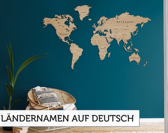 Mapa mundial de madera con nombres de países alemanes / Mapa magnético de madera de roble grande: decoración del hogar y la oficina / Mapa de pared 3D