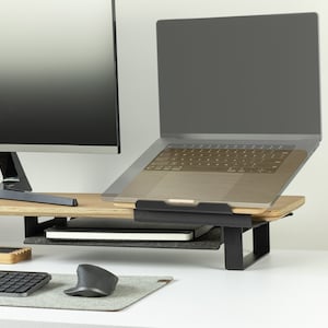 Laptop Stand Wood and Steel Macbook Pro Stand Wooden Laptop Riser Desk Shelf for Macbook