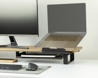 Laptopständer Holz und Stahl Macbook Pro Stand Hölzerner Laptop Riser Schreibtischregal für Macbook
