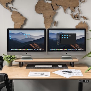 Dual Monitor Stand for Desk | Wooden Monitor Riser | Walnut Desk Shelf | Home Office Desk Accessories | Gift For Him