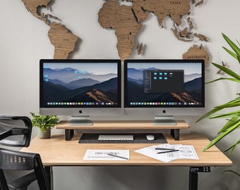 Dual Monitor Stand for Desk | Wooden Monitor Riser | Walnut Desk Shelf | Home Office Desk Accessories | Gift For Him