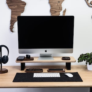 Desk with Premium Handmade Monitor Stand, Headphone Stand and Desk Mat