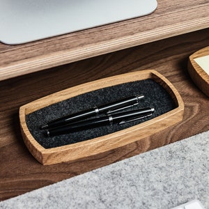 Wooden Catch All Tray For Pens Pencils Wallet Jewelry Keys Watches Glasses. Handmade Office Desk Accessories Wood Desk Organizer. 2. Rounded Oak