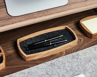 Wooden Catch All Tray For Pens Pencils Wallet Jewelry Keys Watches Glasses. Handmade Office Desk Accessories Wood Desk Organizer.