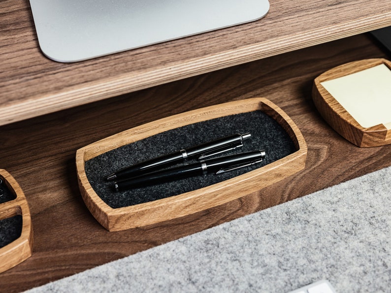 Wooden Catch All Tray For Pens Pencils Wallet Jewelry Keys Watches Glasses. Handmade Office Desk Accessories Wood Desk Organizer. 2. Rounded Oak