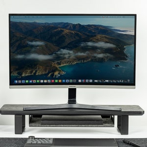 Support d'écran pour bureau en bois avec rehausseur d'écran, noyer, chêne, support d'écran d'ordinateur en bois image 4