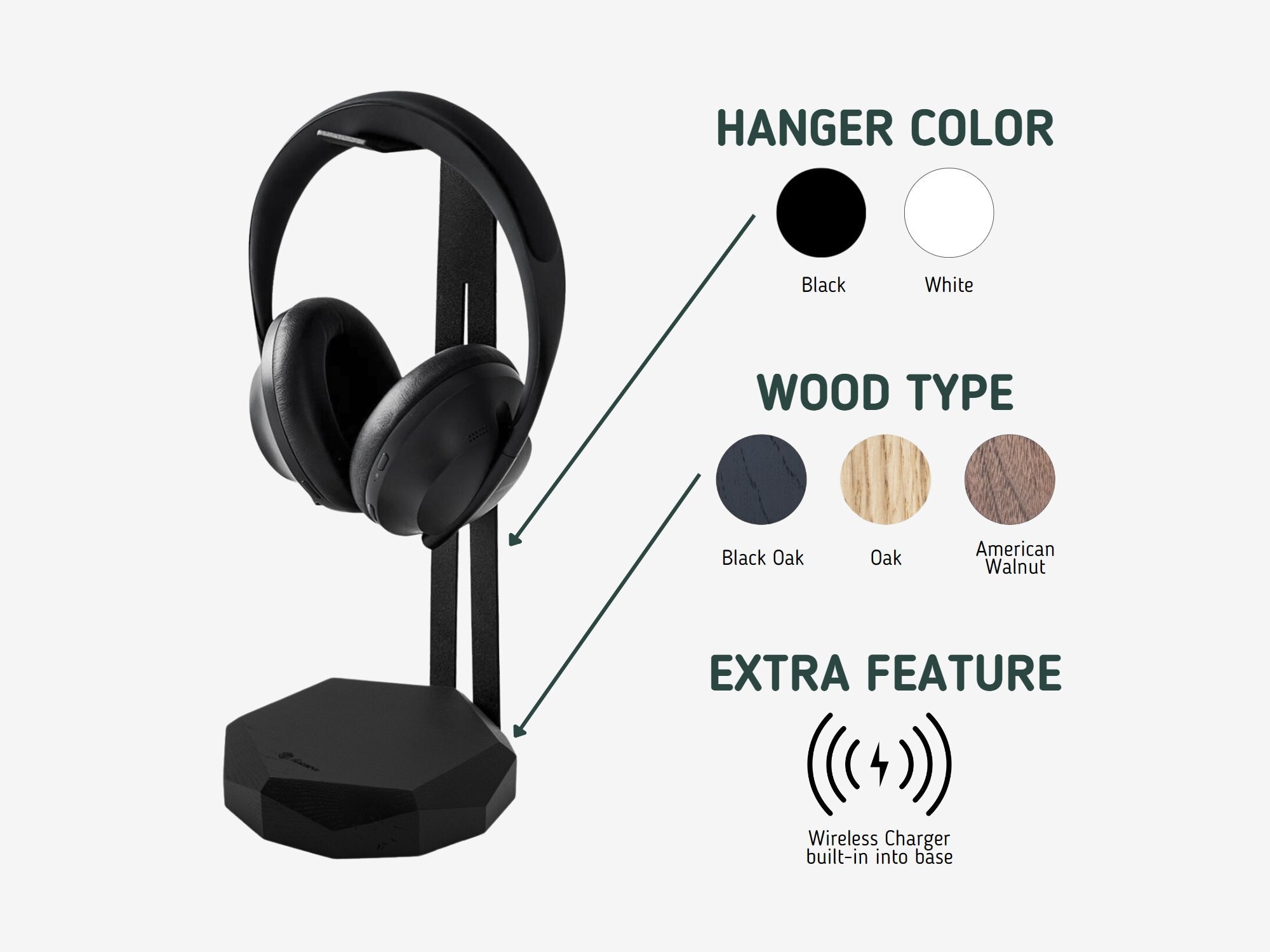 Headphone Stand Walnut  Wooden Holder Headset Hanger