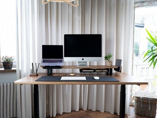 Amesoba Supporto Per Monitor In Noce Massello – Rialzo Scrivania A Due Livelli Per Doppio Monitor E Laptop