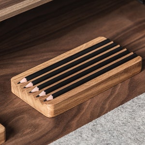 Pot à crayons pour bureau, plateau en bois, support à stylos, organiseur de bureau en bois, cadeau de Noël, cadeau pour lui, cadeau de bureau