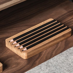 Pen Holder for Desk Pencil Holder Wooden Tray Pen Stand Wood Office Desk Organizer Christmas Gift, Gift for Him, Office Gift