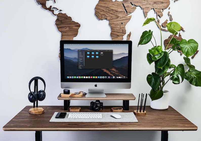 Walnut Monitor Stand, Walnut Desk Shelf