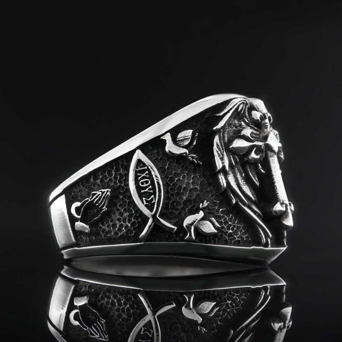 Christian Chrismon Ring Cross with Angel Wings Ring 925 Etsy