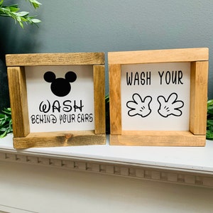 Wash your hands, wash behind your ears, bathroom sign, bathroom decor, funny bathroom sign, Disney bathroom