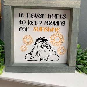 Sunshine home framed farmhouse sign, living room decor, home decor, Disney inspired home decor, Eeyore