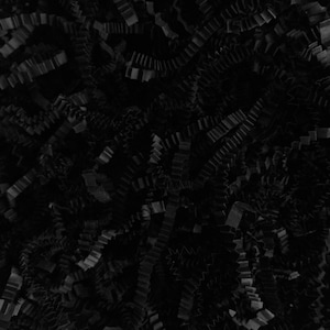 May include: Black crinkle paper shred for gift wrapping and packaging. The paper is made from recycled materials and is biodegradable.