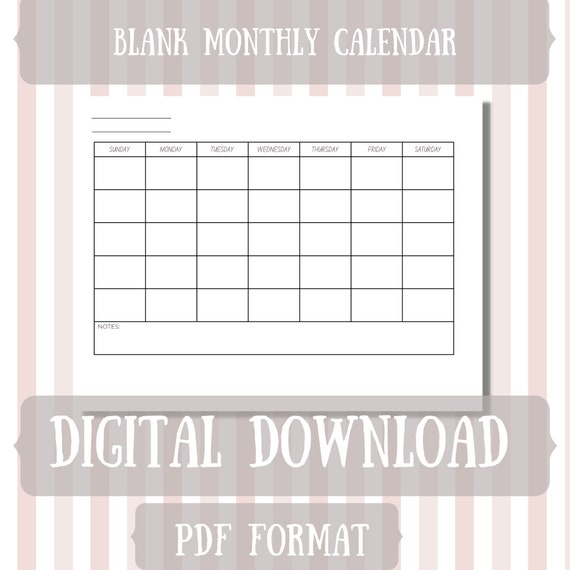 Blank Monthy Calendar Printable PDF Blank Calendar Page | Etsy