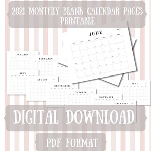 blank monthy calendar printable pdf blank calendar page etsy