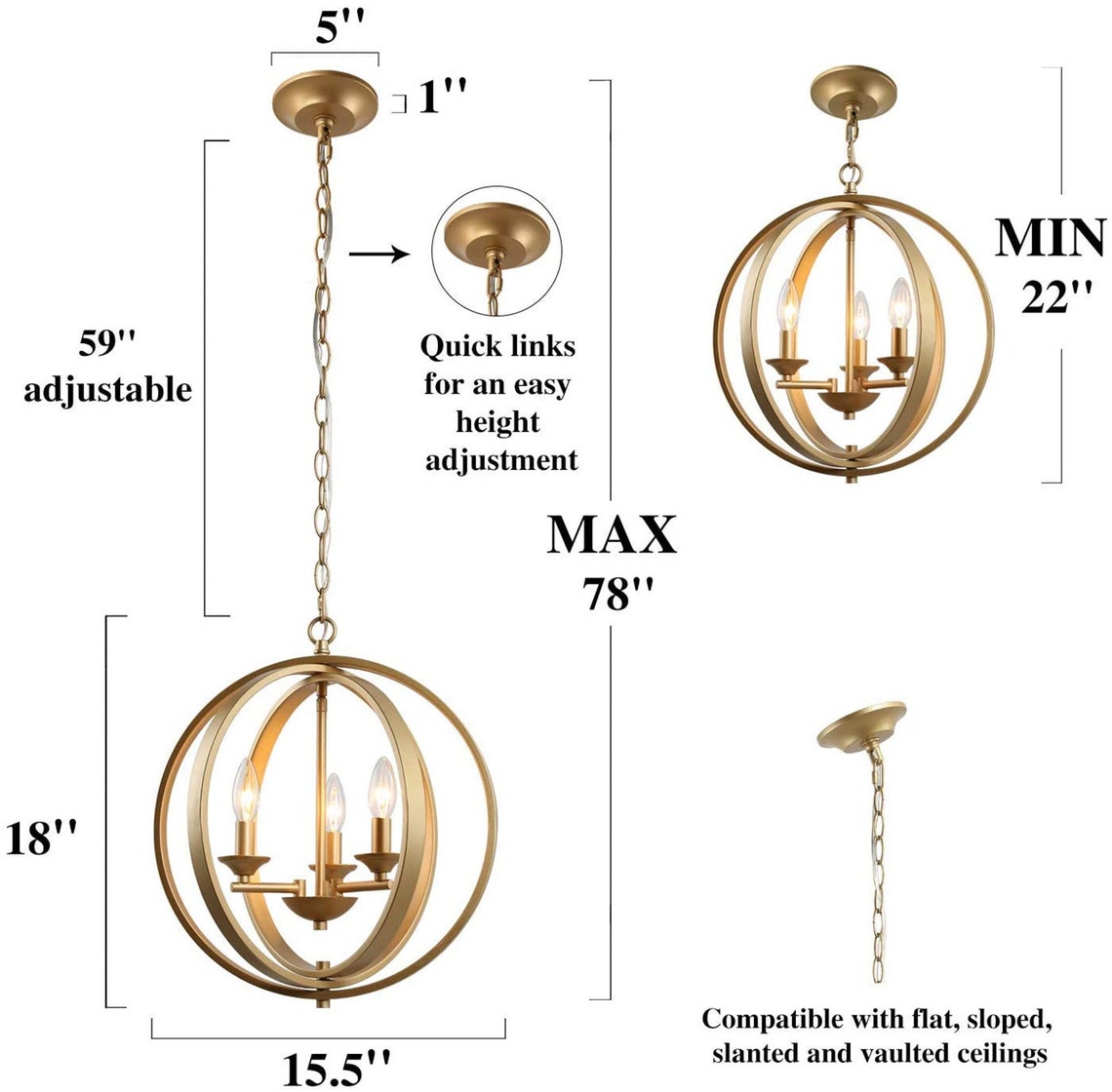 Candelabro de orbe de oro Modern Globe 3 luminaria adecuado | Etsy