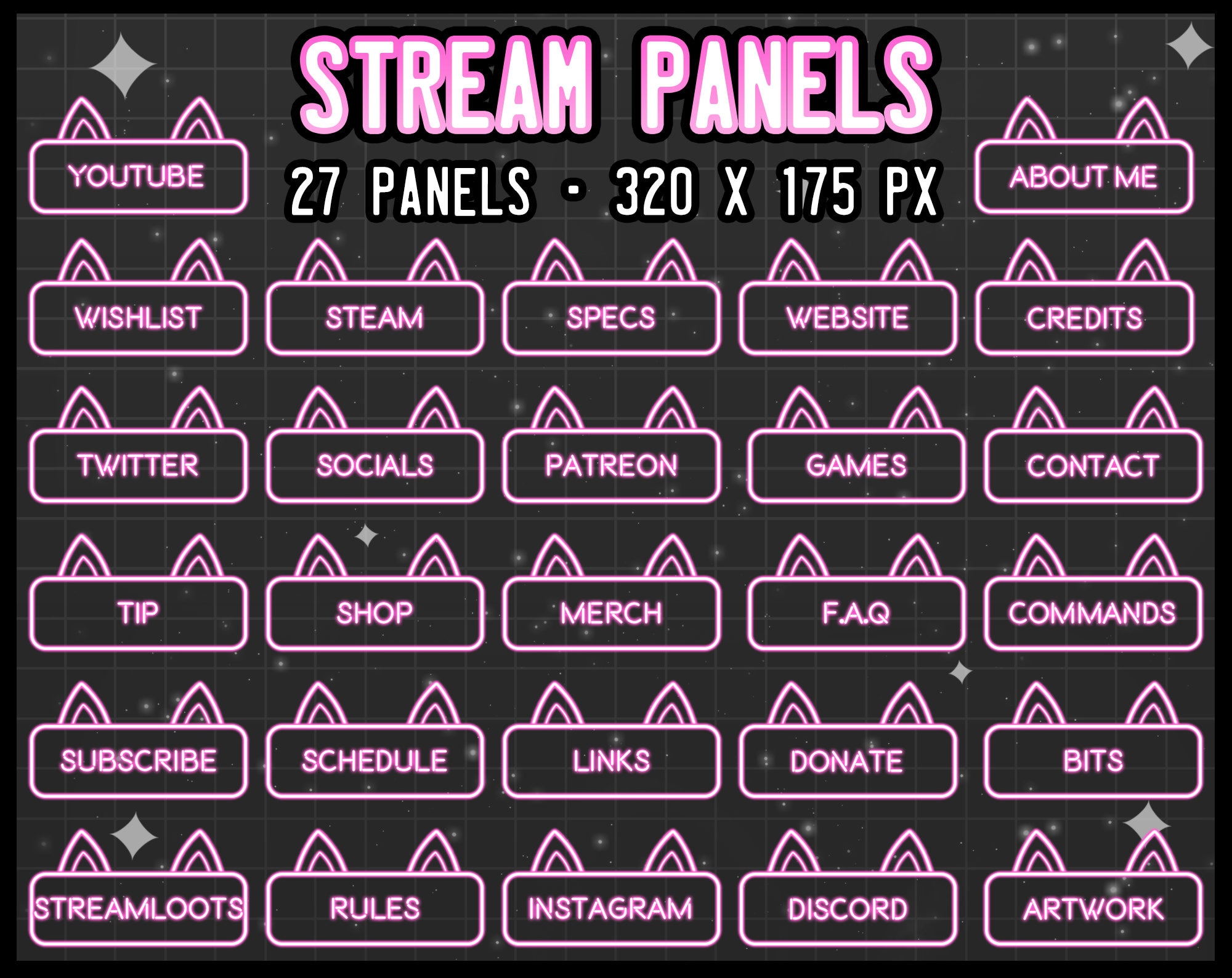 27x Pink Neon Cat Twitch Stream Paneles - Etsy España