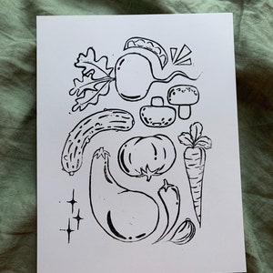 Vegetable Linocut Print / Handmade Linocut Print / Blockprint / Original Artwork