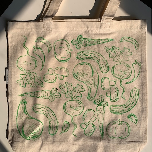 Veggie Linocut Print Totebag