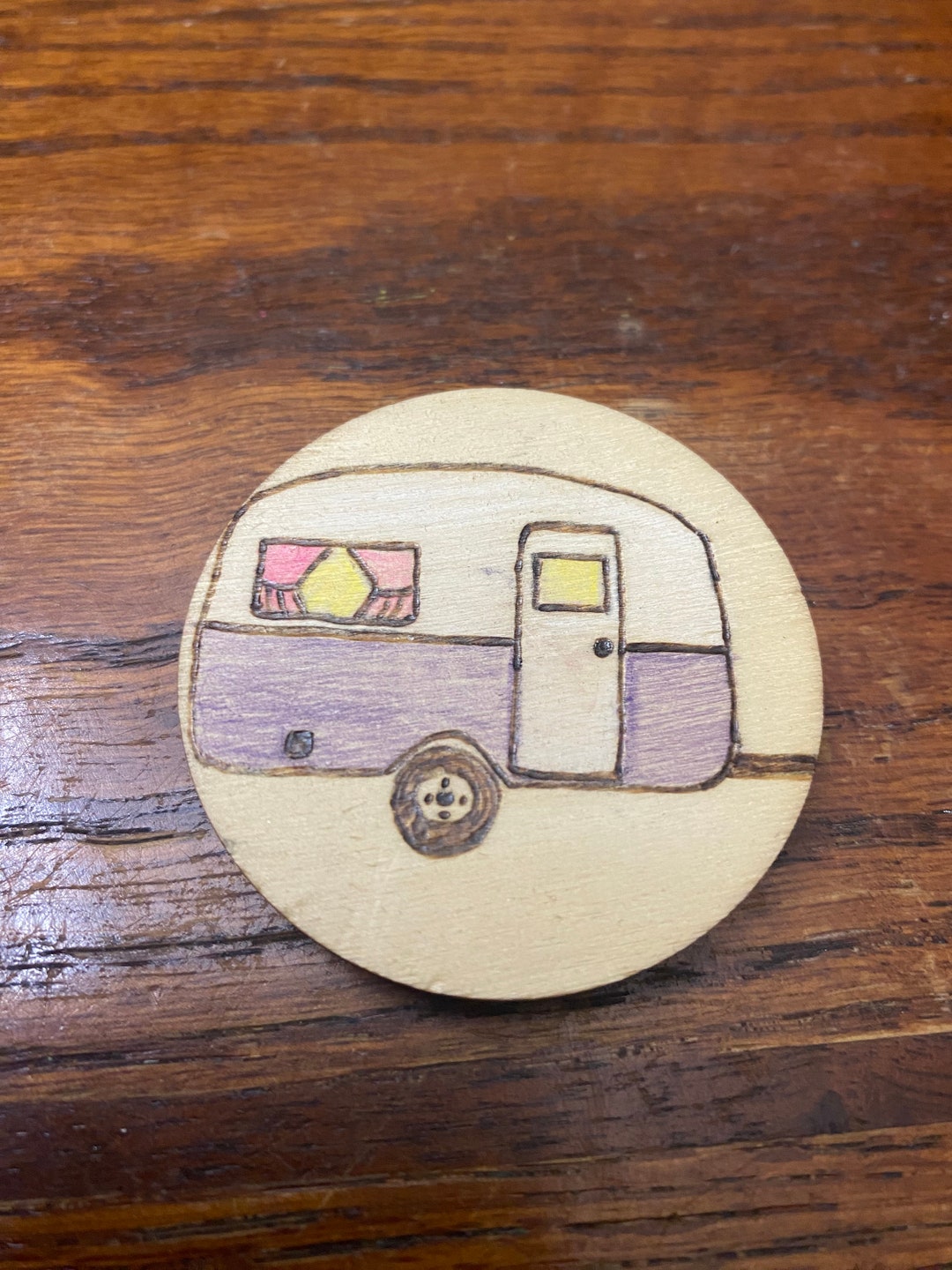 Wood Burned Camper Fridge Magnet - Etsy