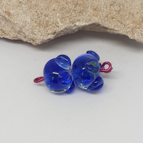 Deux perles de verre artisanales à la flamme, perles pour bijoux ou loisirs créatifs